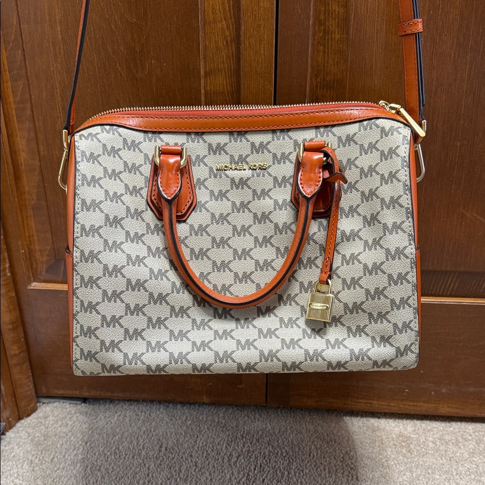 Michael Kors Cream and Brown Satchel